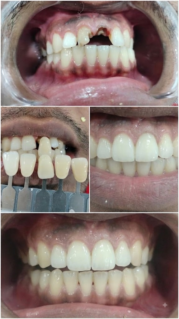 Root canal treatment and shade-matched crown restoration before and after