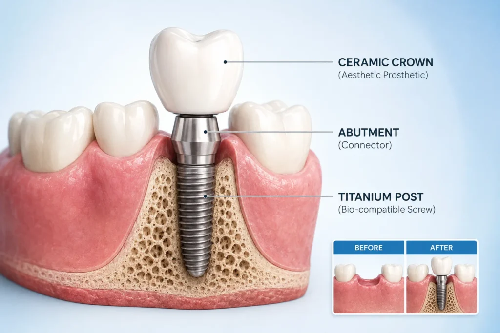Dental Implants titanium post and crown replacement